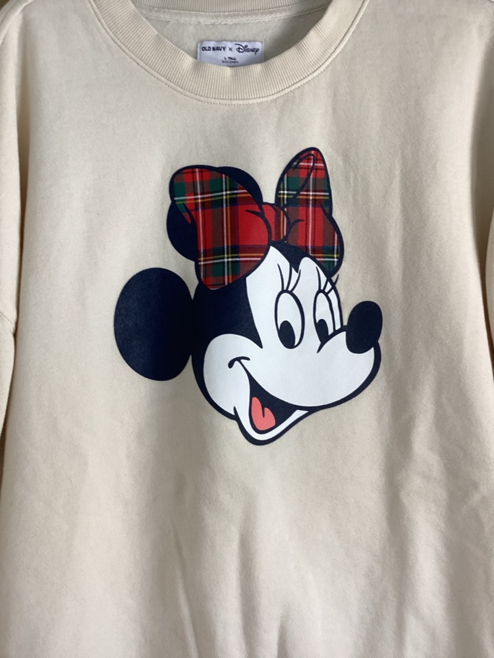 Old Navy 2026 Cream Disney Graphic Sweatshirt with Plaid Accent Minnie sz L - Picture 7 of 7